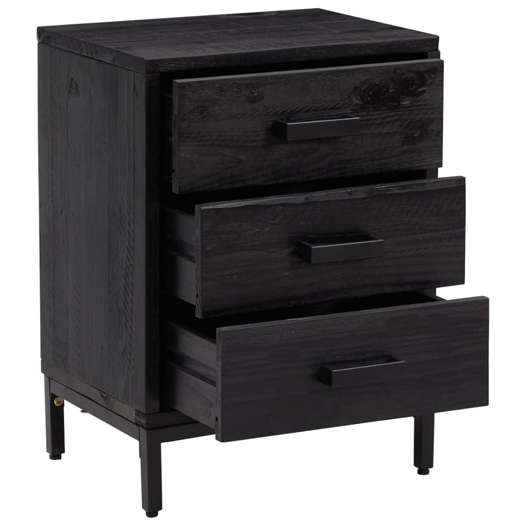 Nattbord 2 stk svart 40x30x55 cm heltre furu