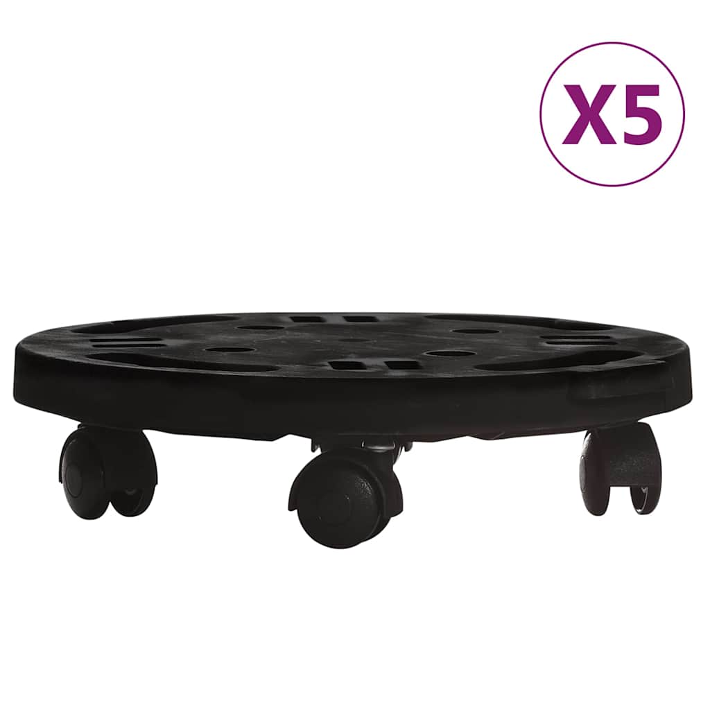 Plantetralle med hjul 5 stk diameter 30 cm svart 170 kg