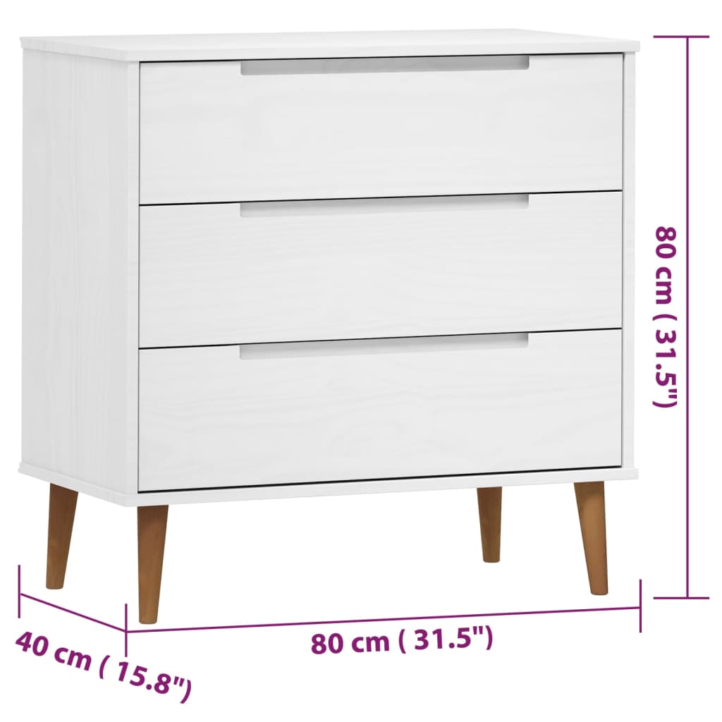Kommode MOLDE hvit 80x40x80 cm heltre furu