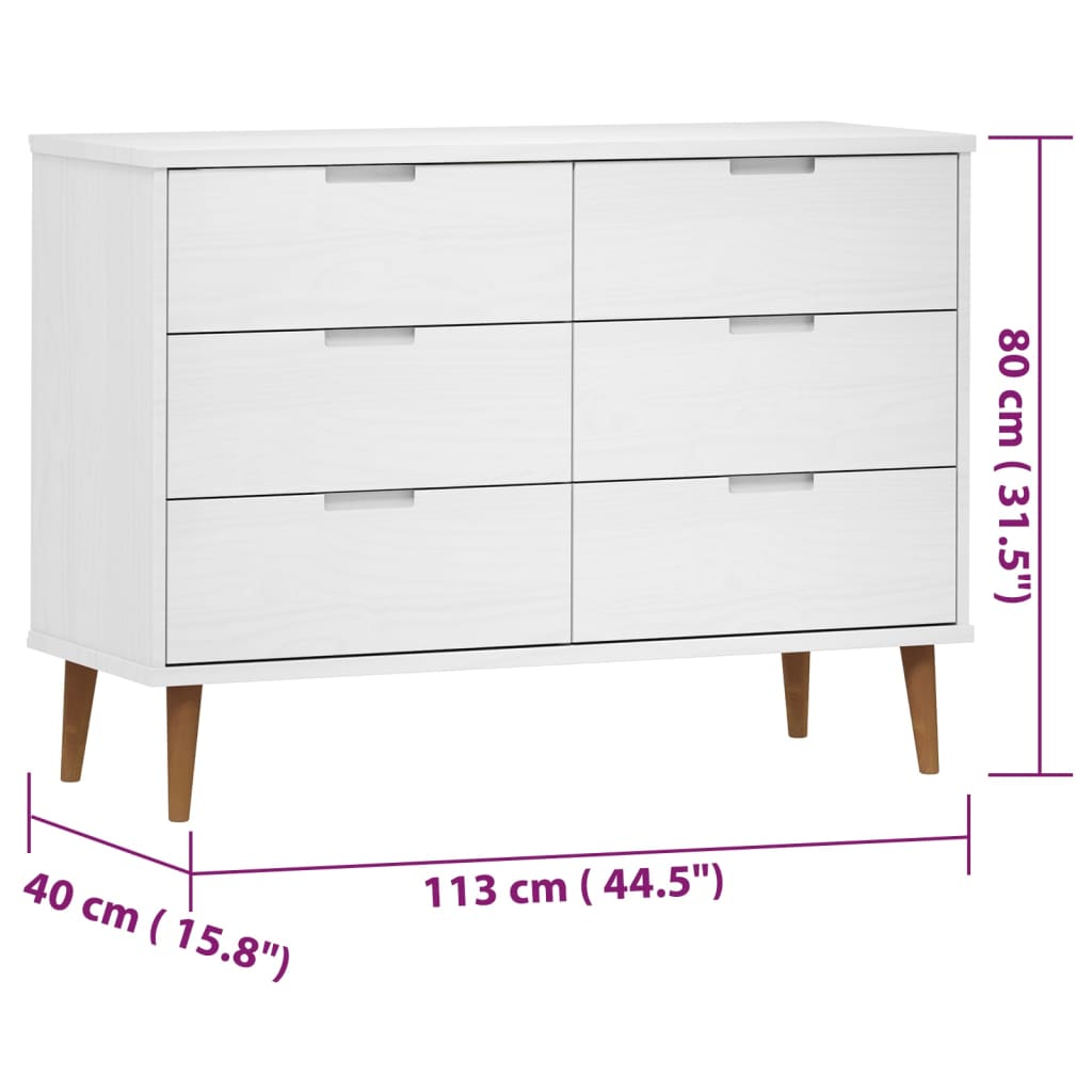 Kommode MOLDE hvit 113x40x80 cm heltre furu