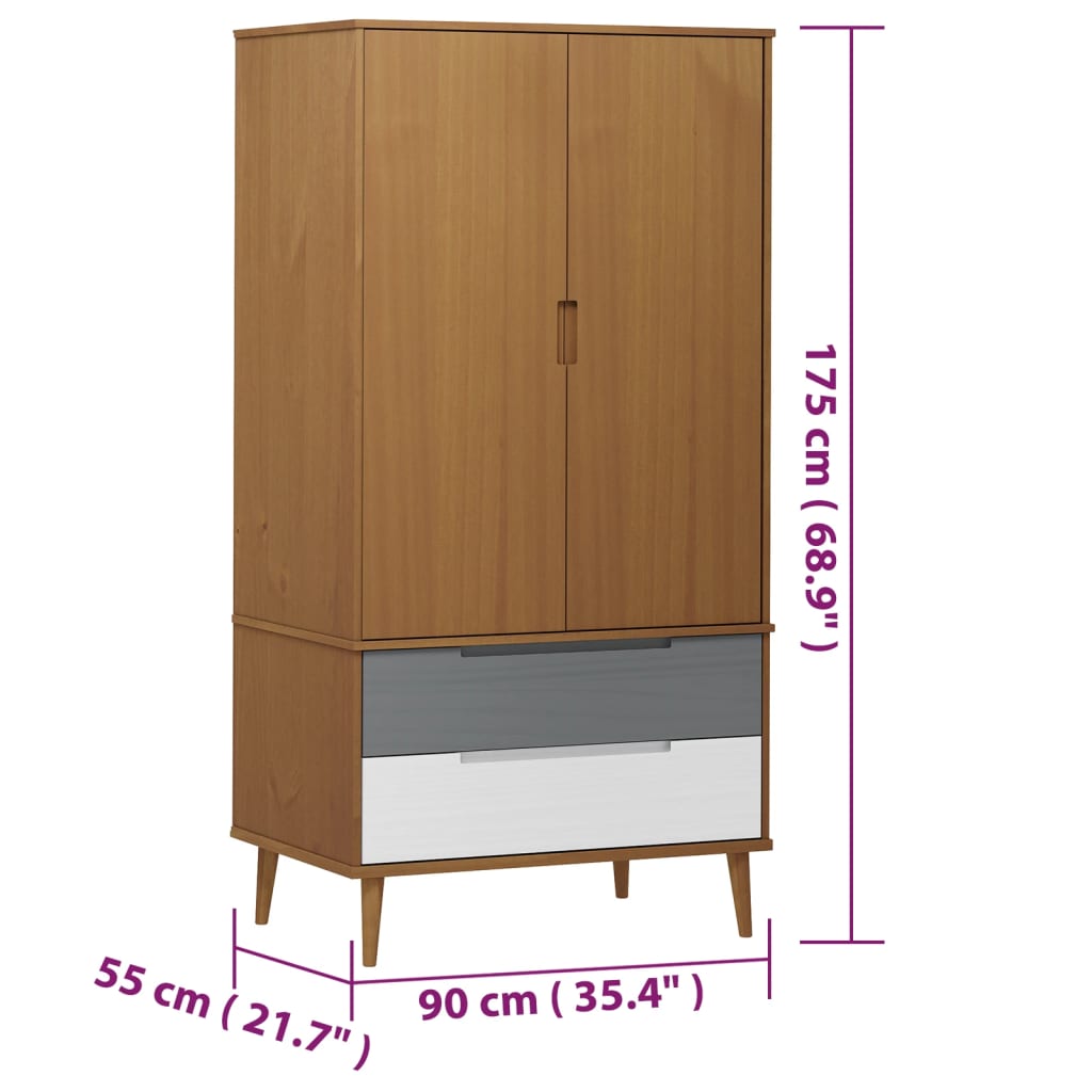 Garderobe MOLDE brun 90x55x175 cm heltre furu