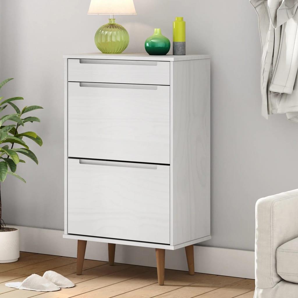 Skoskap MOLDE hvit 59,5x35x103 cm heltre furu