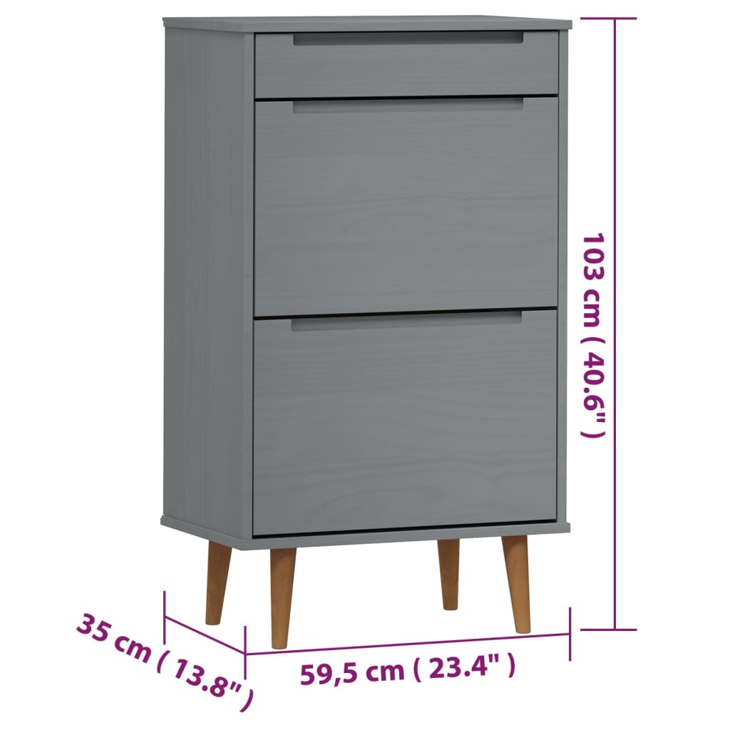 Skoskap MOLDE grå 59,5x35x103 cm heltre furu