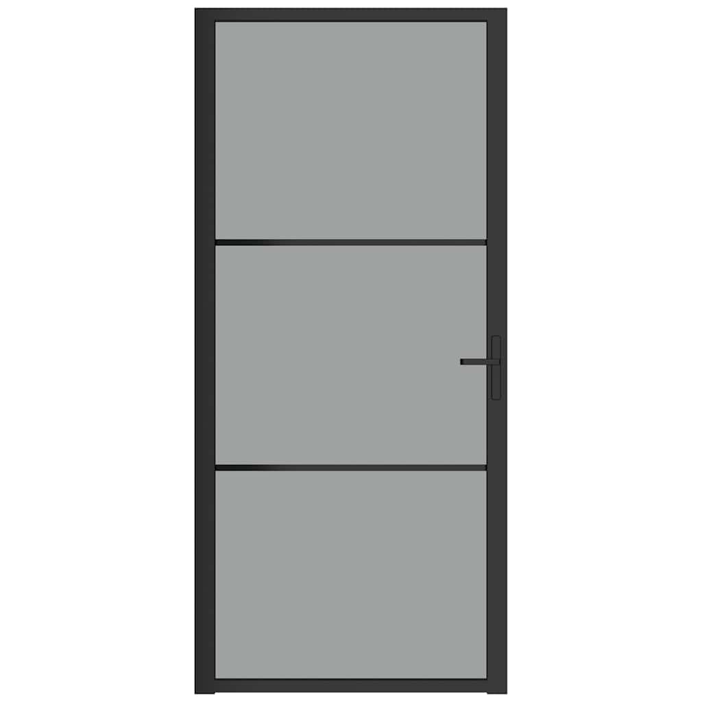 Innerdør 93x201,5 cm svart ESG glass og aluminium