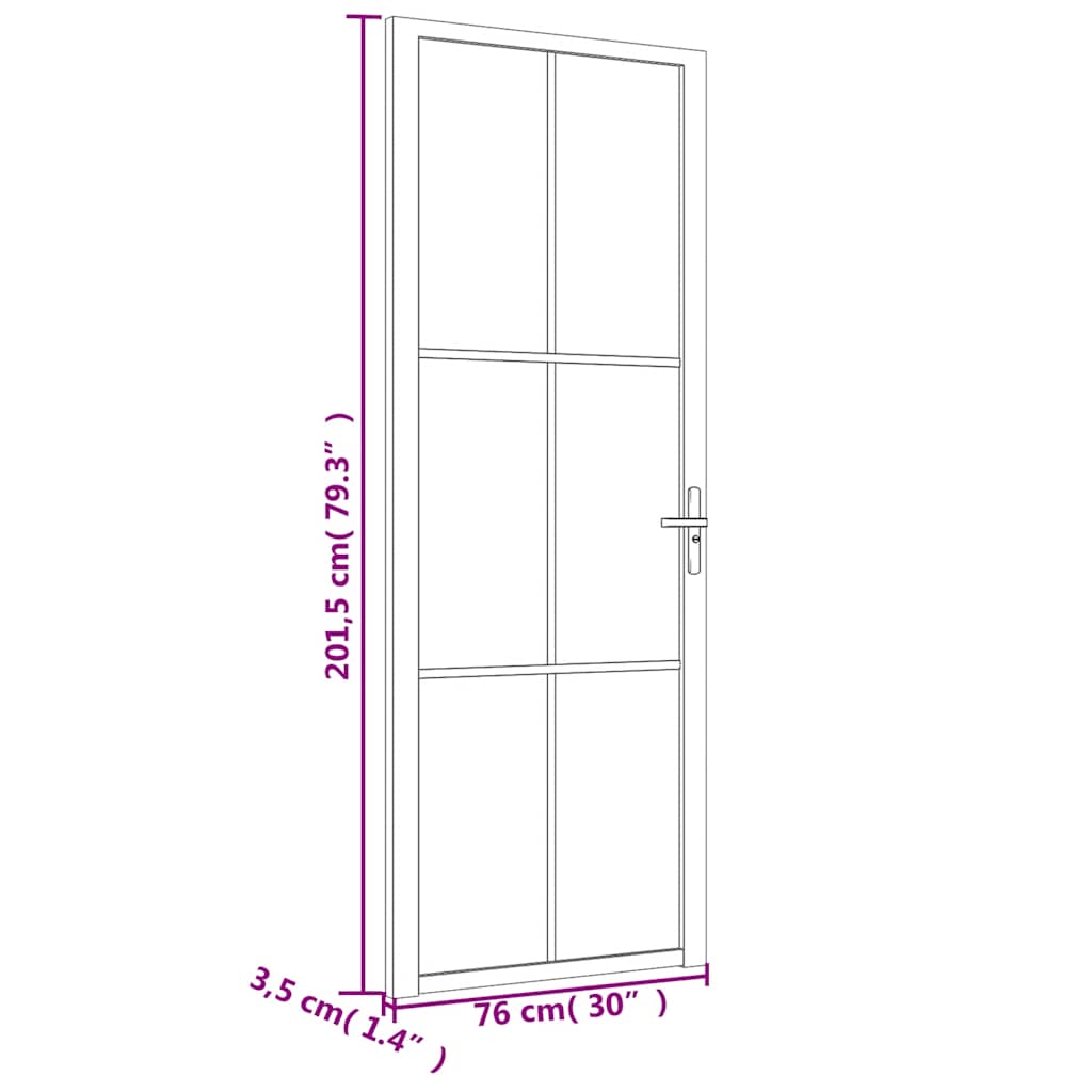 Innerdør 76x201,5 cm svart ESG glass og aluminium