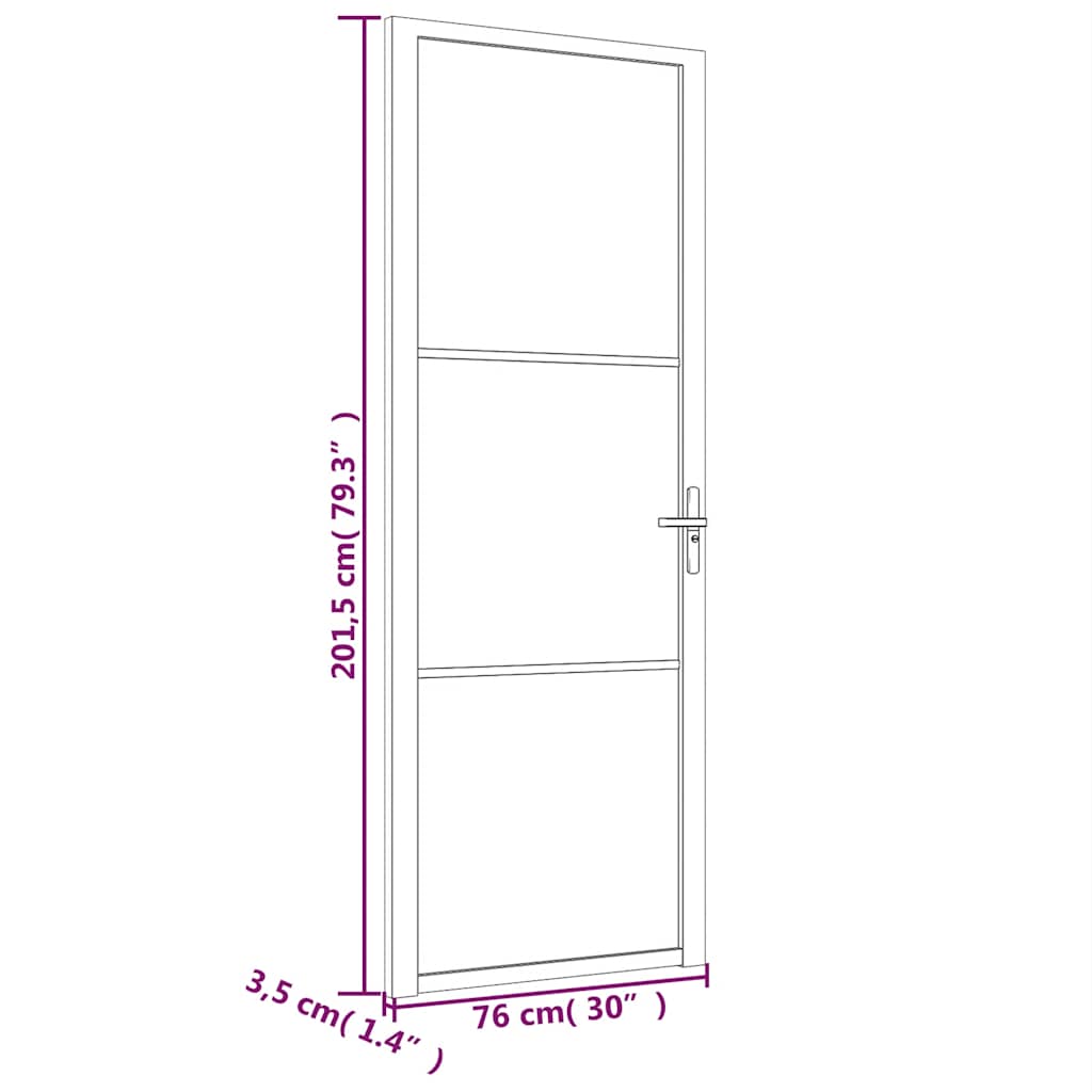 Innerdør 76x201,5 cm hvit ESG glass og aluminium