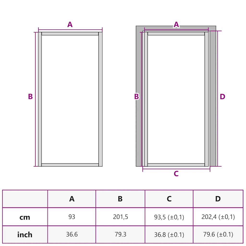 Innerdør 93x201,5 cm hvit ESG glass og aluminium