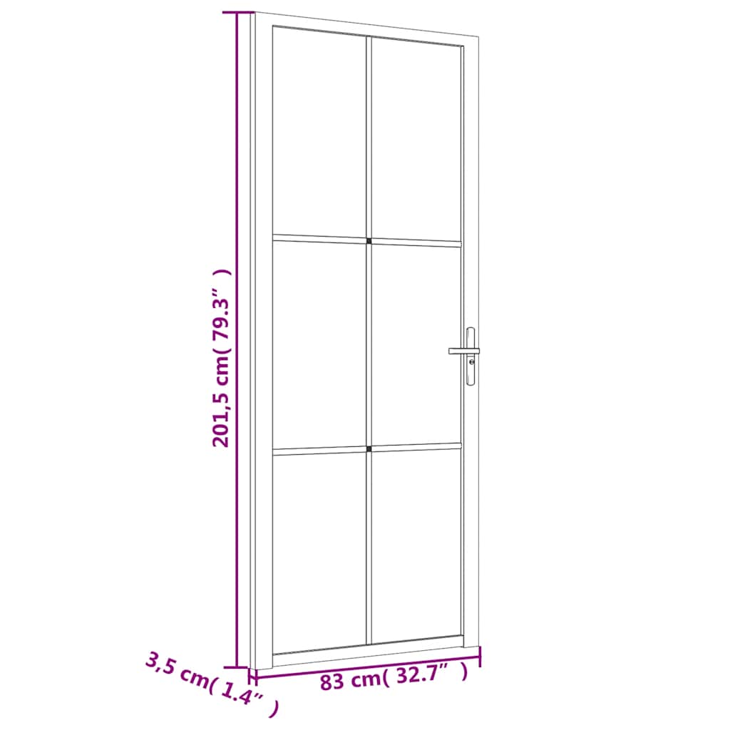 Innerdør 83x201,5 cm hvit ESG glass og aluminium