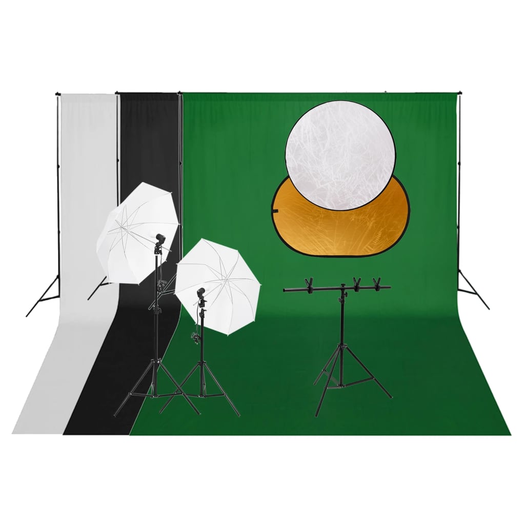 Fotostudiosett med lyssett, bakgrunn og reflektor
