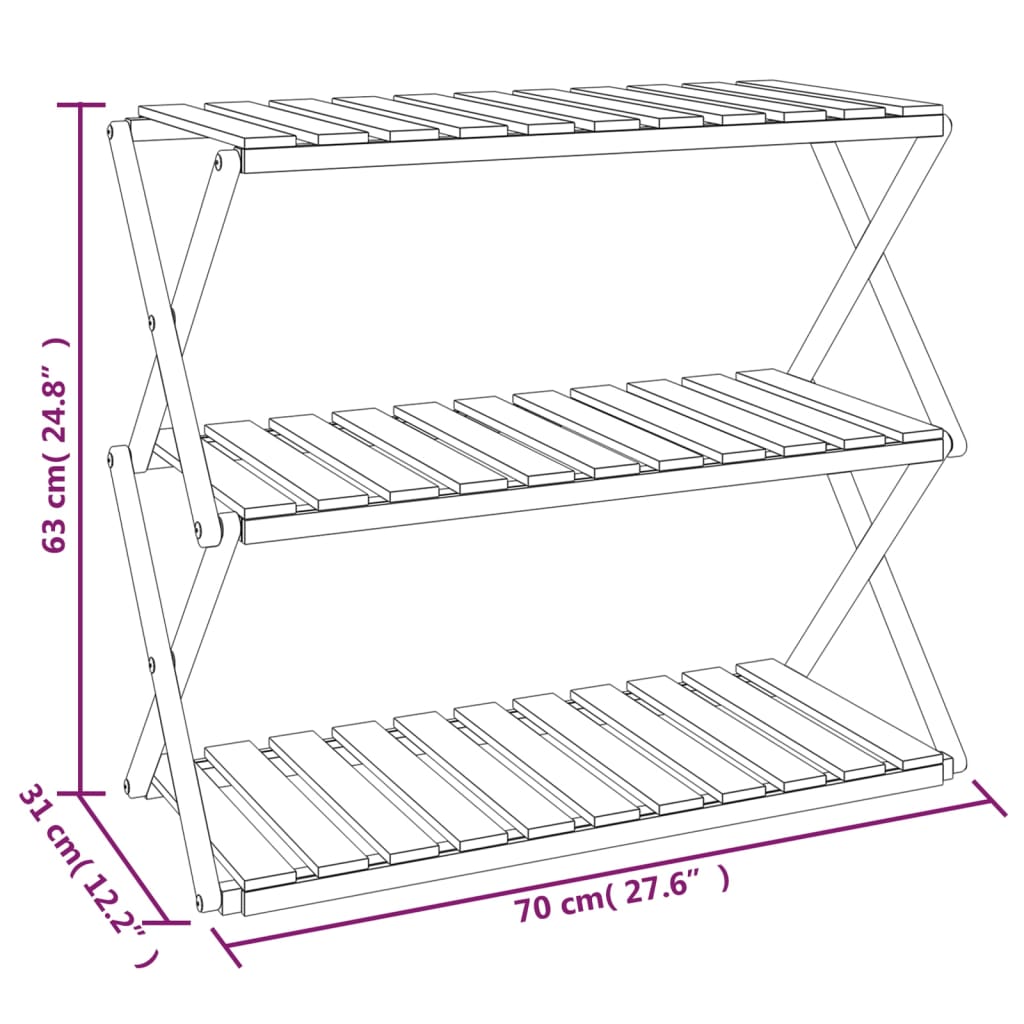 Sammenleggbar hylle 3 lag brun 70x31x63 cm heltre akasie