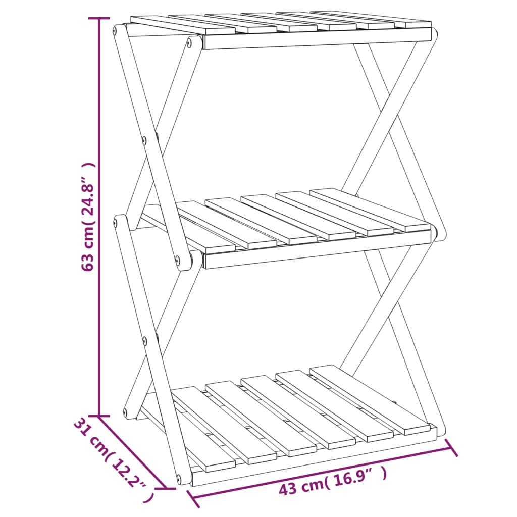 Sammenleggbar hylle 3 lag brun 43x31x63 cm heltre akasie