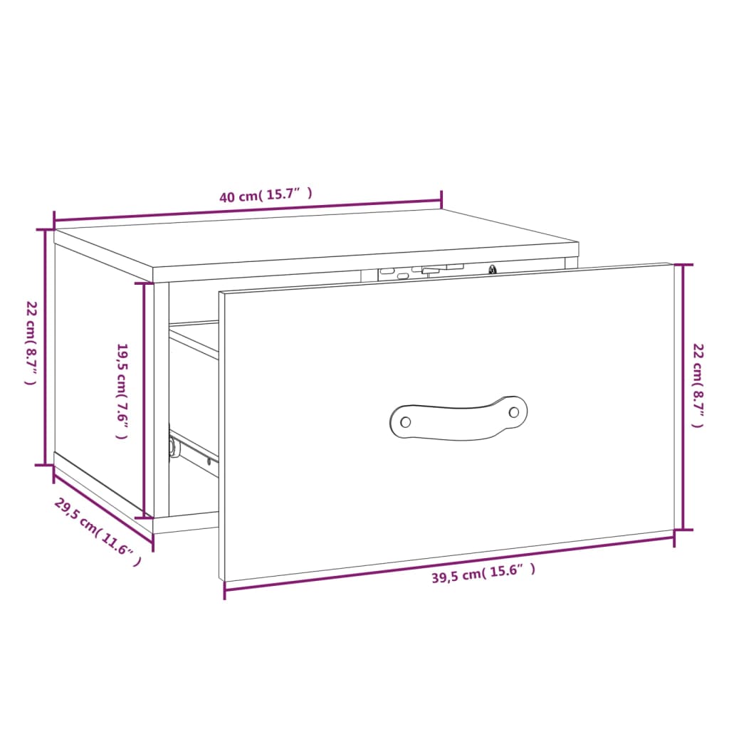 Veggmontert nattbord honningbrun 40x29,5x22 cm