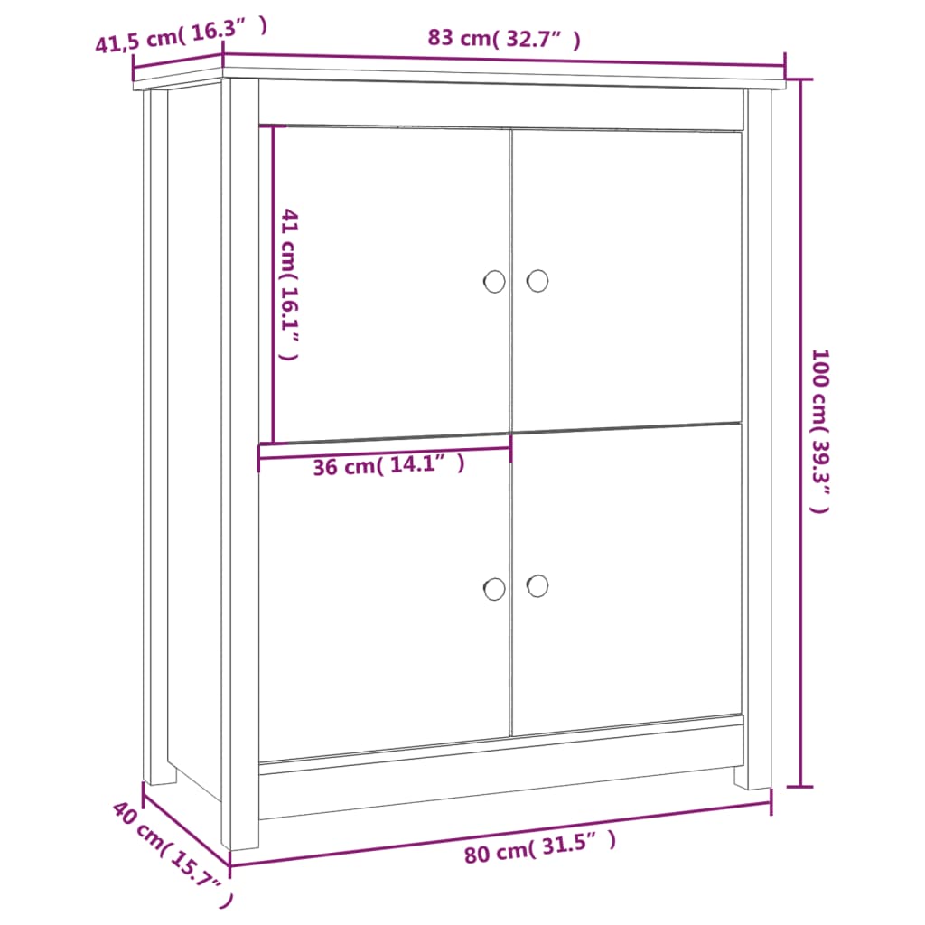 Skjenk svart 83x41,5x100 cm heltre furu