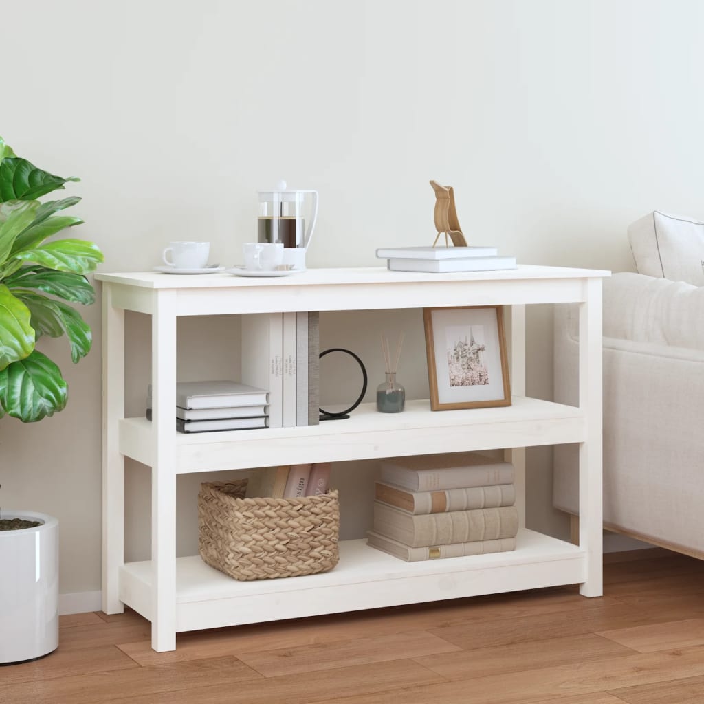 Konsollbord hvit 110x40x74 cm heltre furu