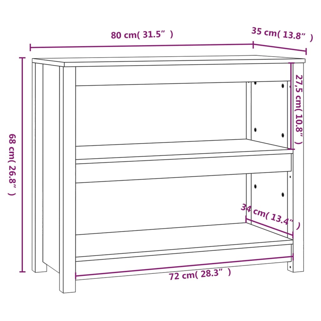 Bokhylle honningbrun 80x35x68 cm heltre furu