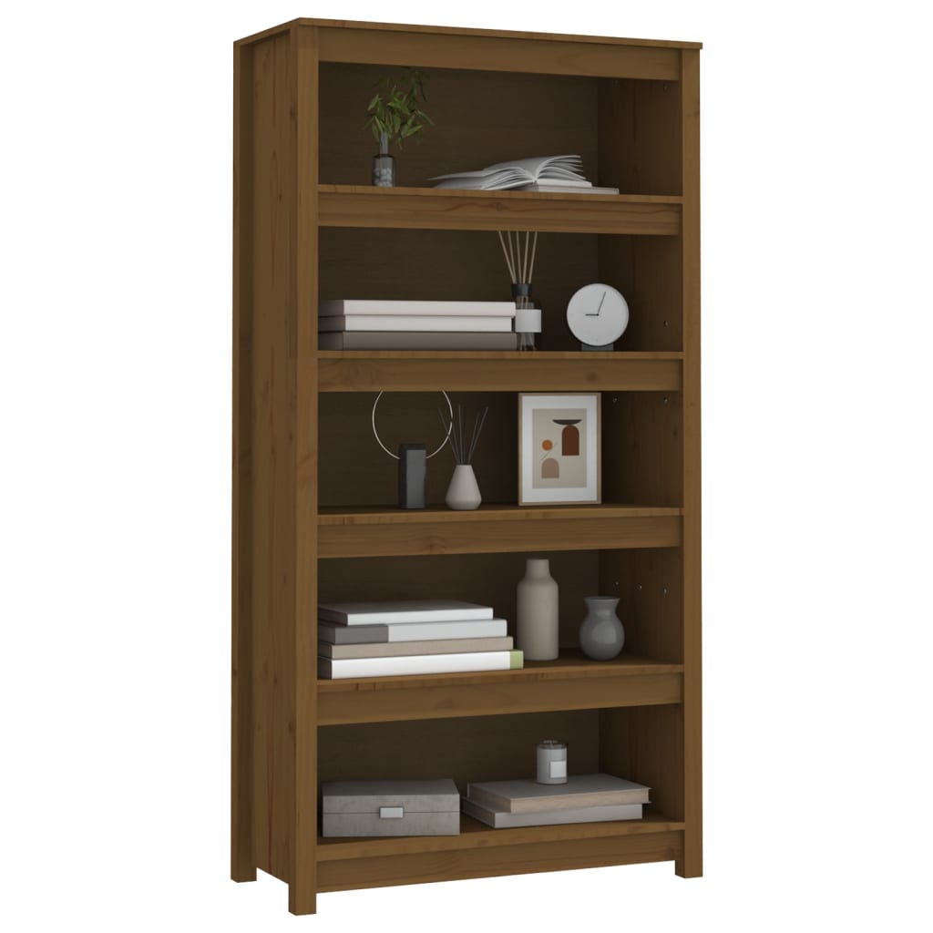 Bokhylle honningbrun 80x35x154 cm heltre furu