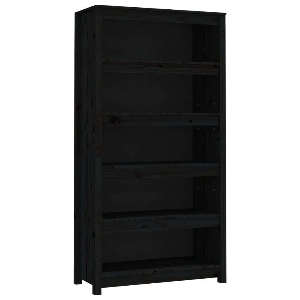 Bokhylle svart 80x35x154 cm heltre furu