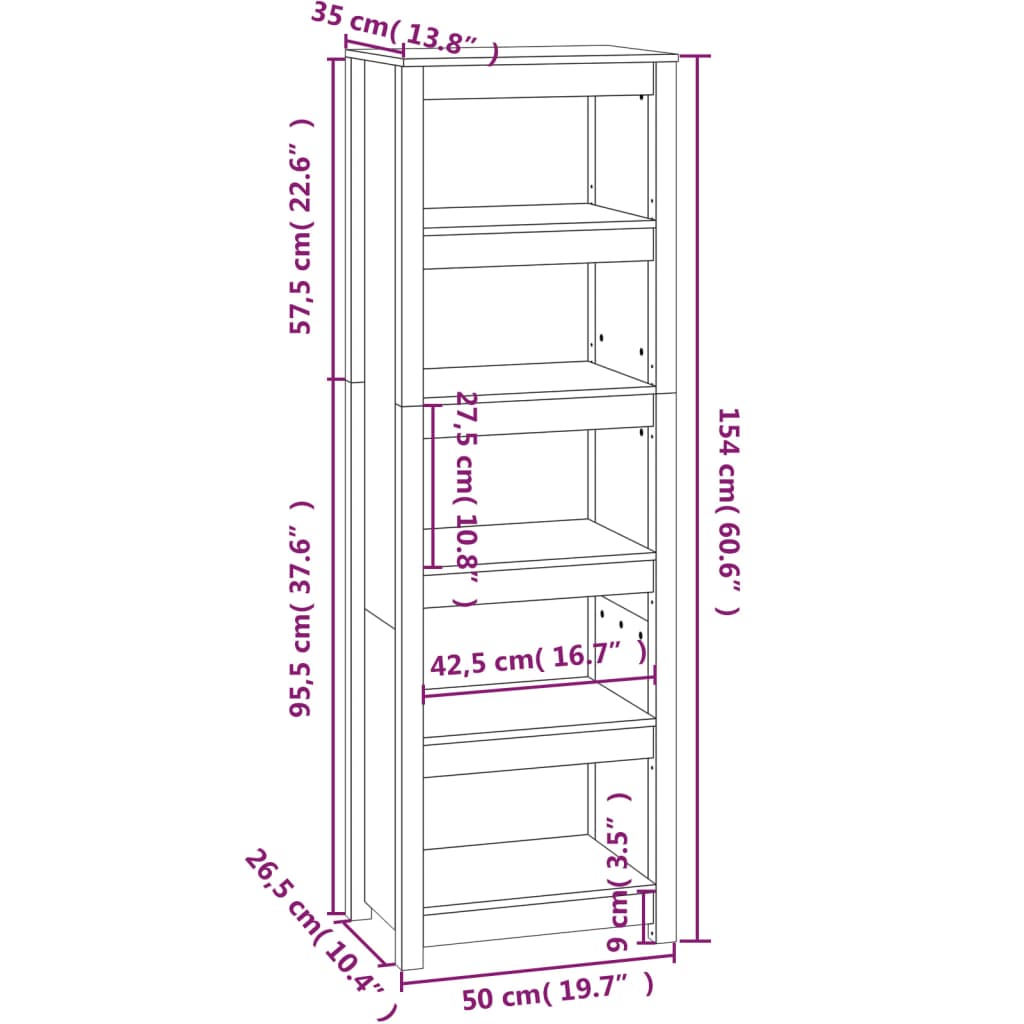 Bokhylle honningbrun 50x35x154 cm heltre furu