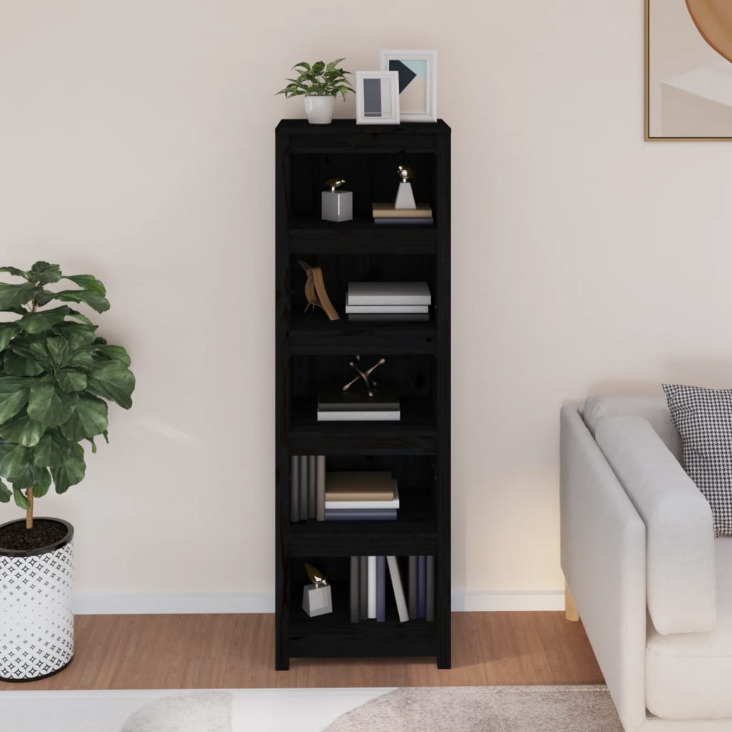Bokhylle svart 50x35x154 cm heltre furu