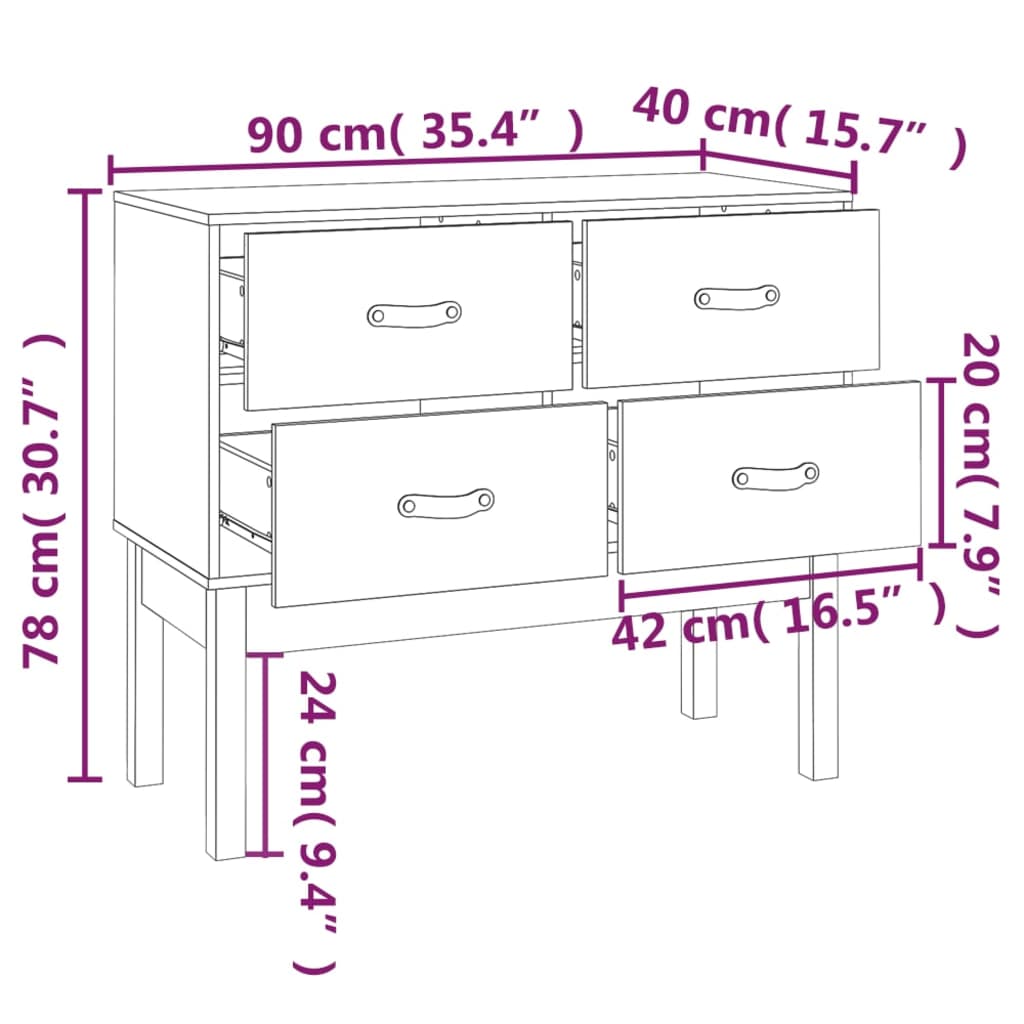 Konsollskap svart 90x40x78 cm heltre furu