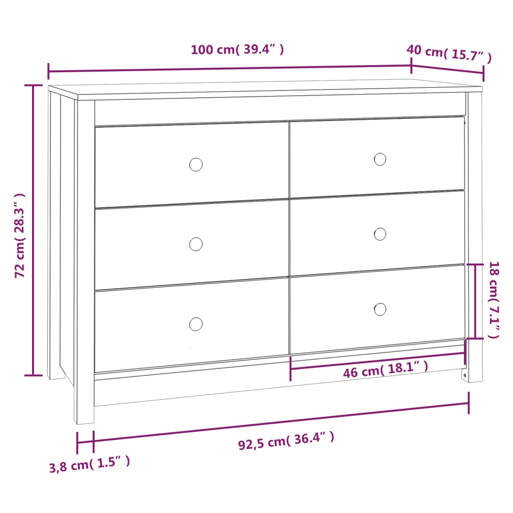 Sideskap 100x40x72 cm heltre furu vidaXL