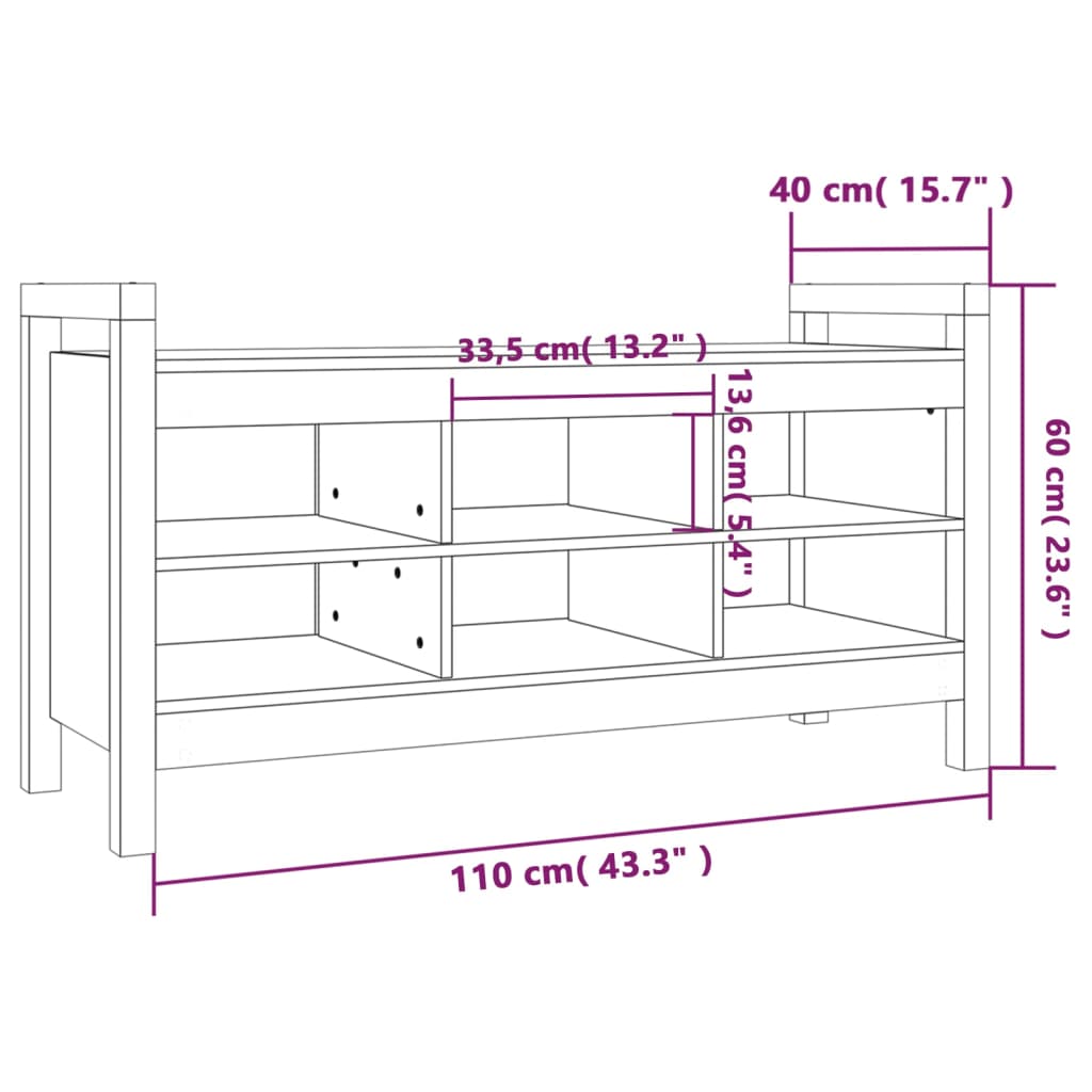 Gangbenk svart 110x40x60 cm heltre furu
