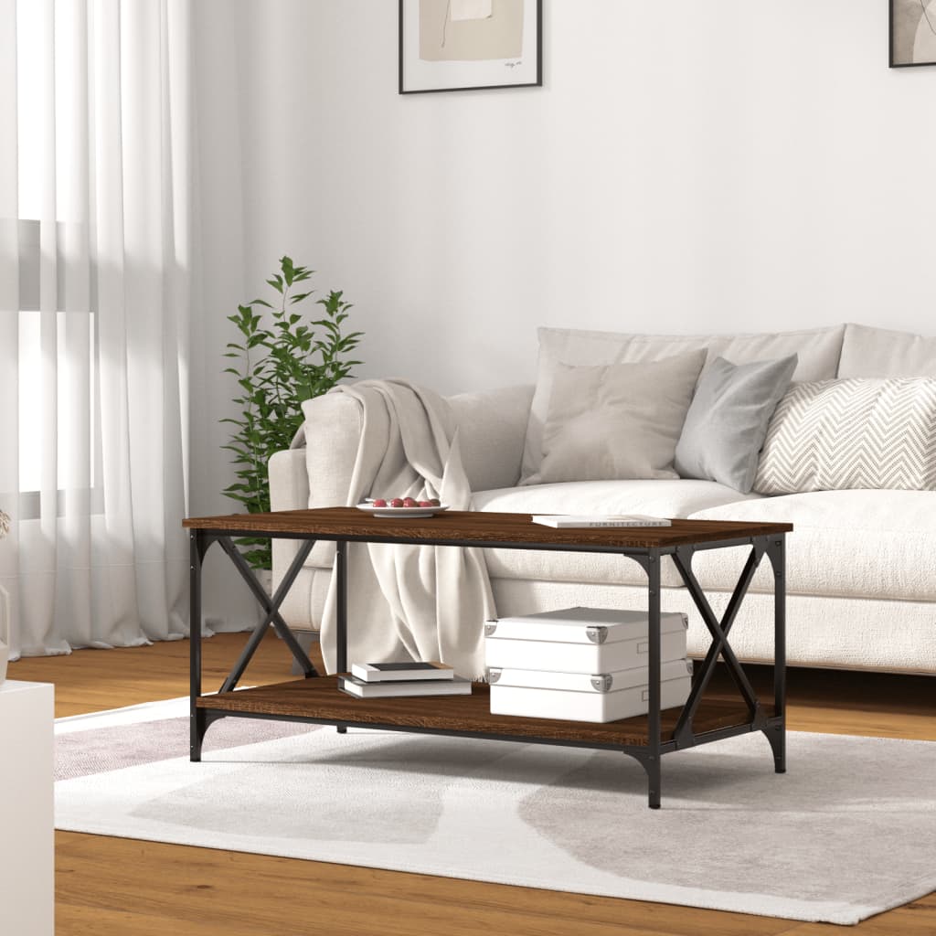 Salongbord brun eik 100x50x45 cm konstruert tre og jern