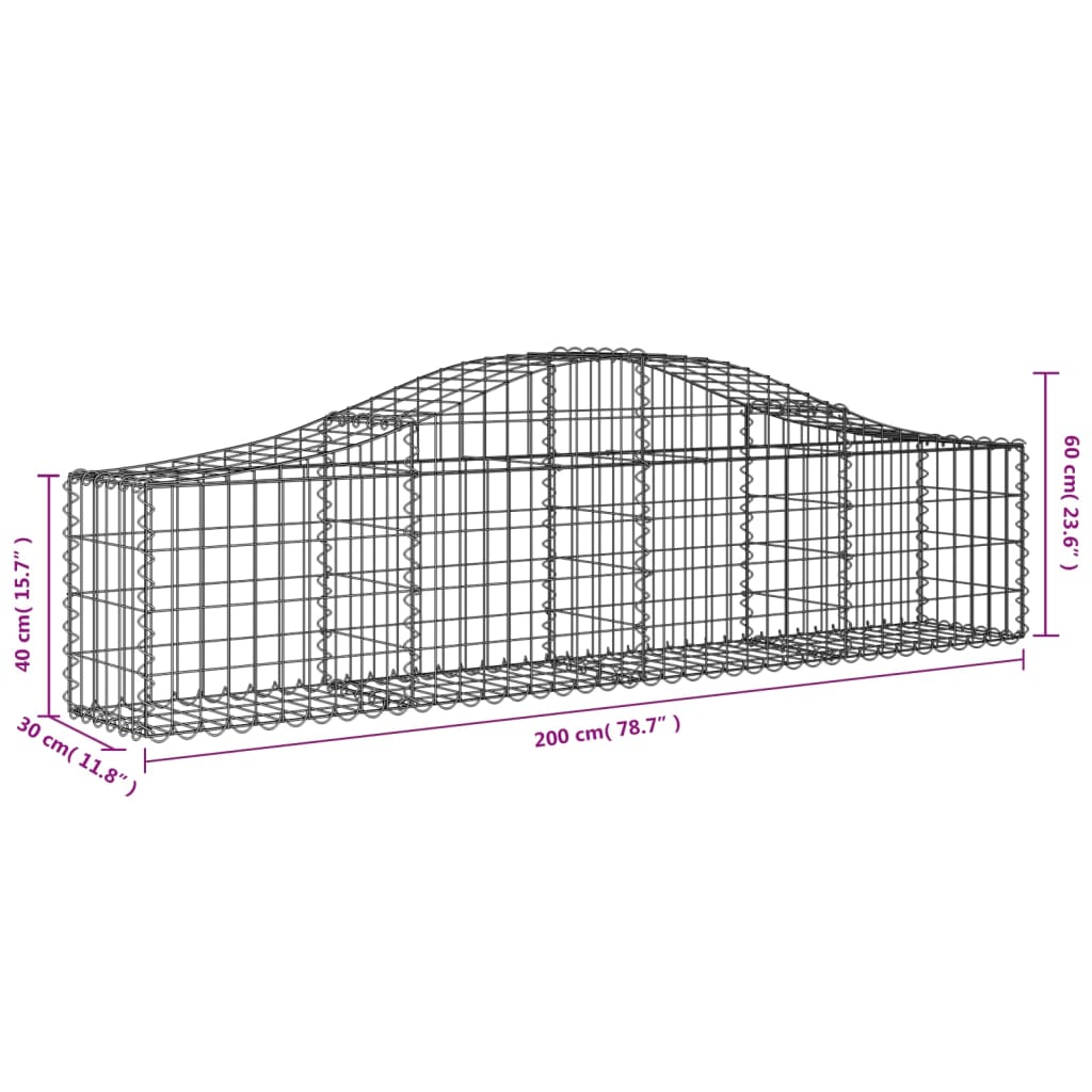 Gabionkurver buede 5 stk 200x30x40/60 cm galvanisert jern