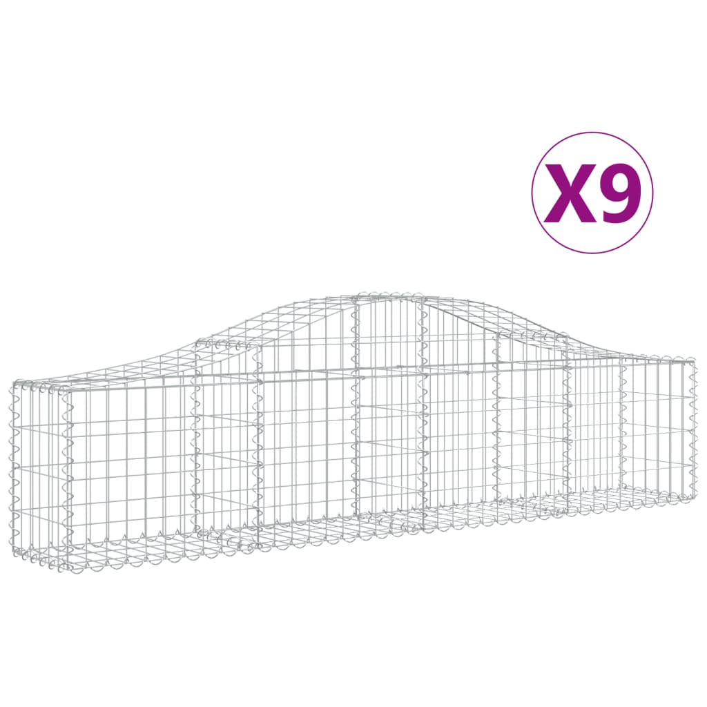 Gabionkurver buede 9 stk 200x30x40/60 cm galvanisert jern