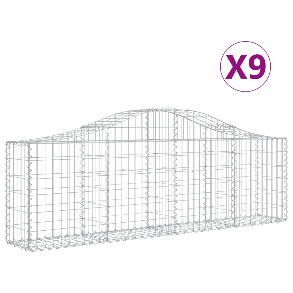 Gabionkurver buede 9 stk 200x30x60/80 cm galvanisert jern