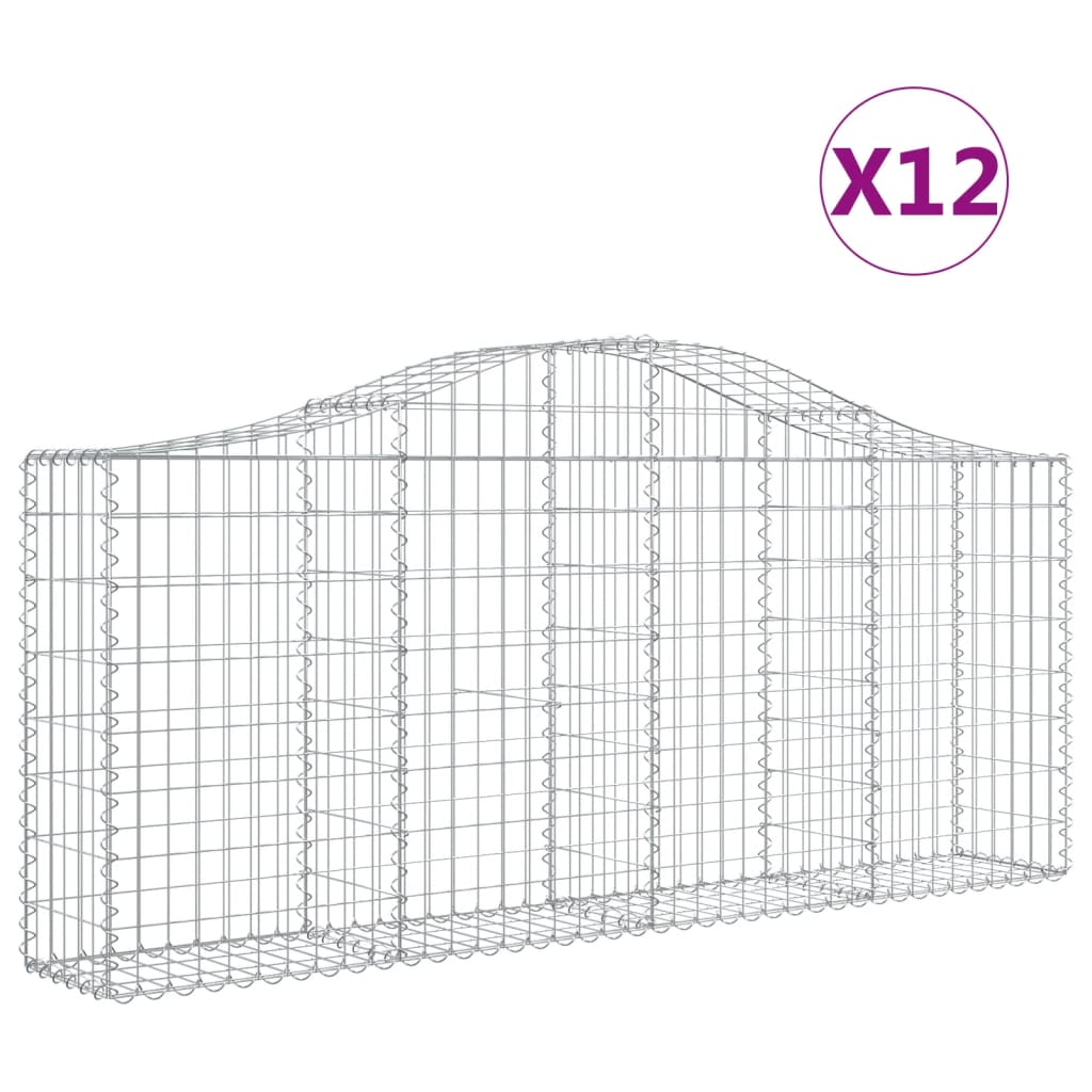 Gabionkurver buede 12 stk 200x30x80/100 cm galvanisert jern