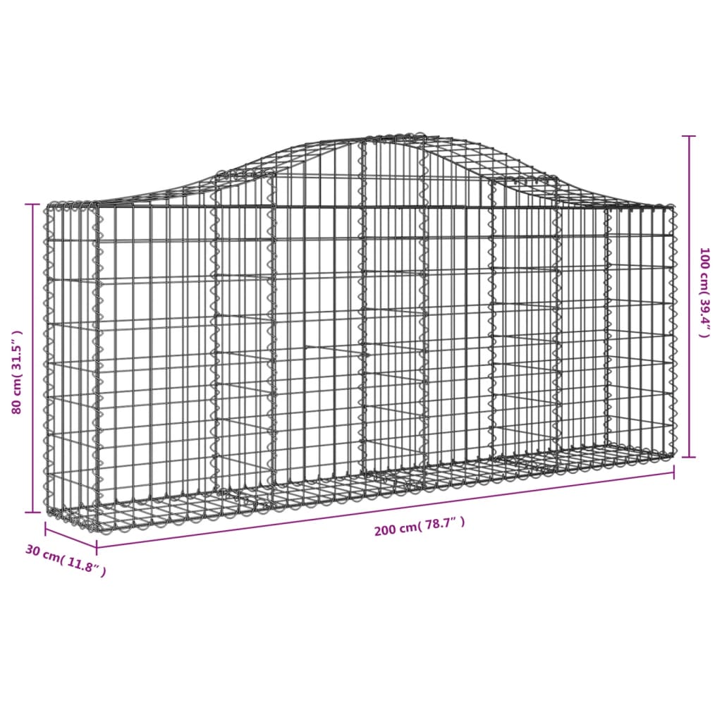 Gabionkurver buede 12 stk 200x30x80/100 cm galvanisert jern