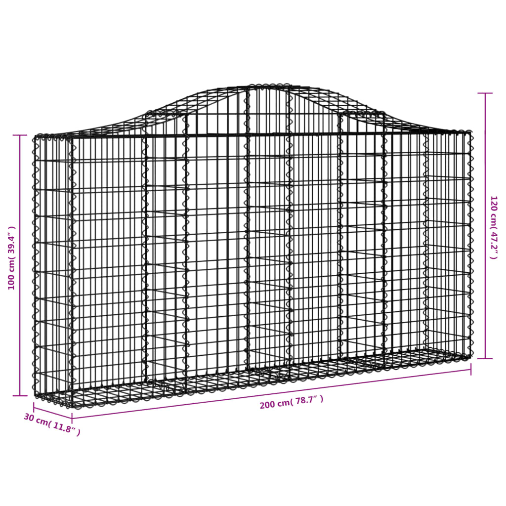 Gabionkurver buede 12 stk 200x30x100/120 cm galvanisert jern