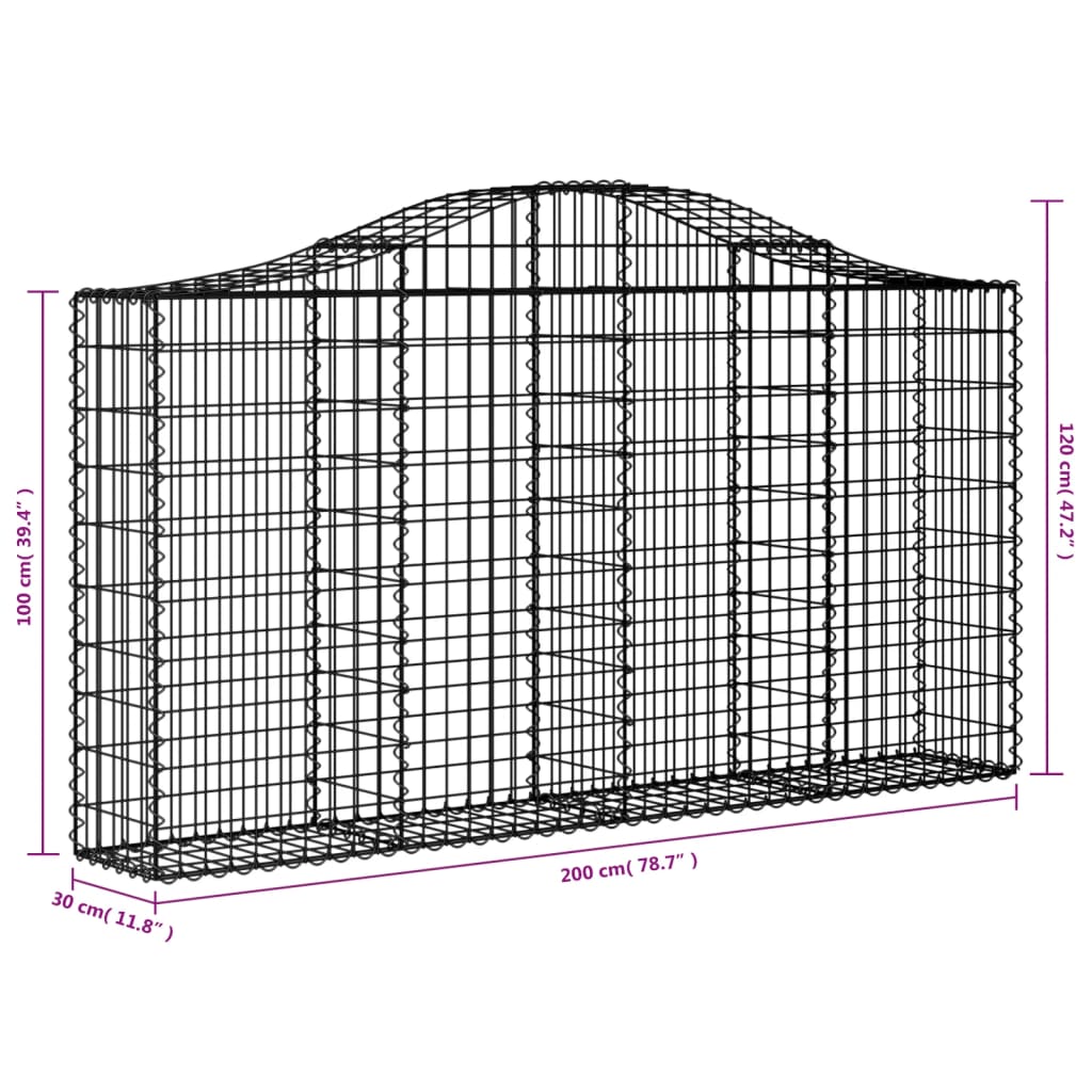 Gabionkurver buede 30 stk 200x30x100/120 cm galvanisert jern
