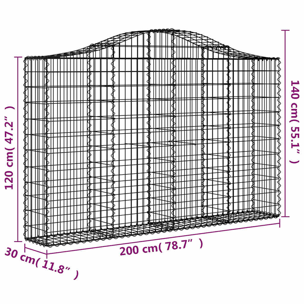 Gabionkurver buede 2 stk 200x30x120/140 cm galvanisert jern
