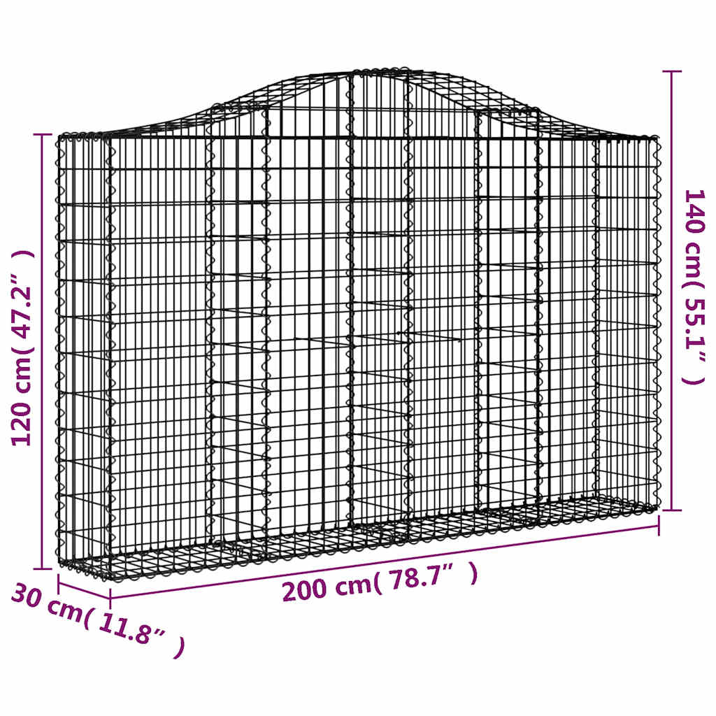 Gabionkurver buede 3 stk 200x30x120/140 cm galvanisert jern