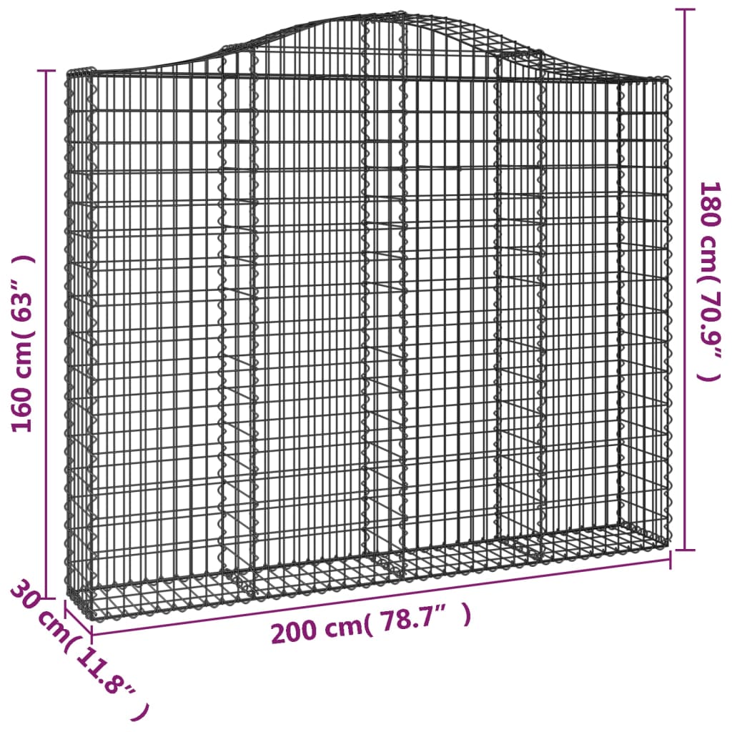 Gabionkurver buede 3 stk 200x30x160/180 cm galvanisert jern