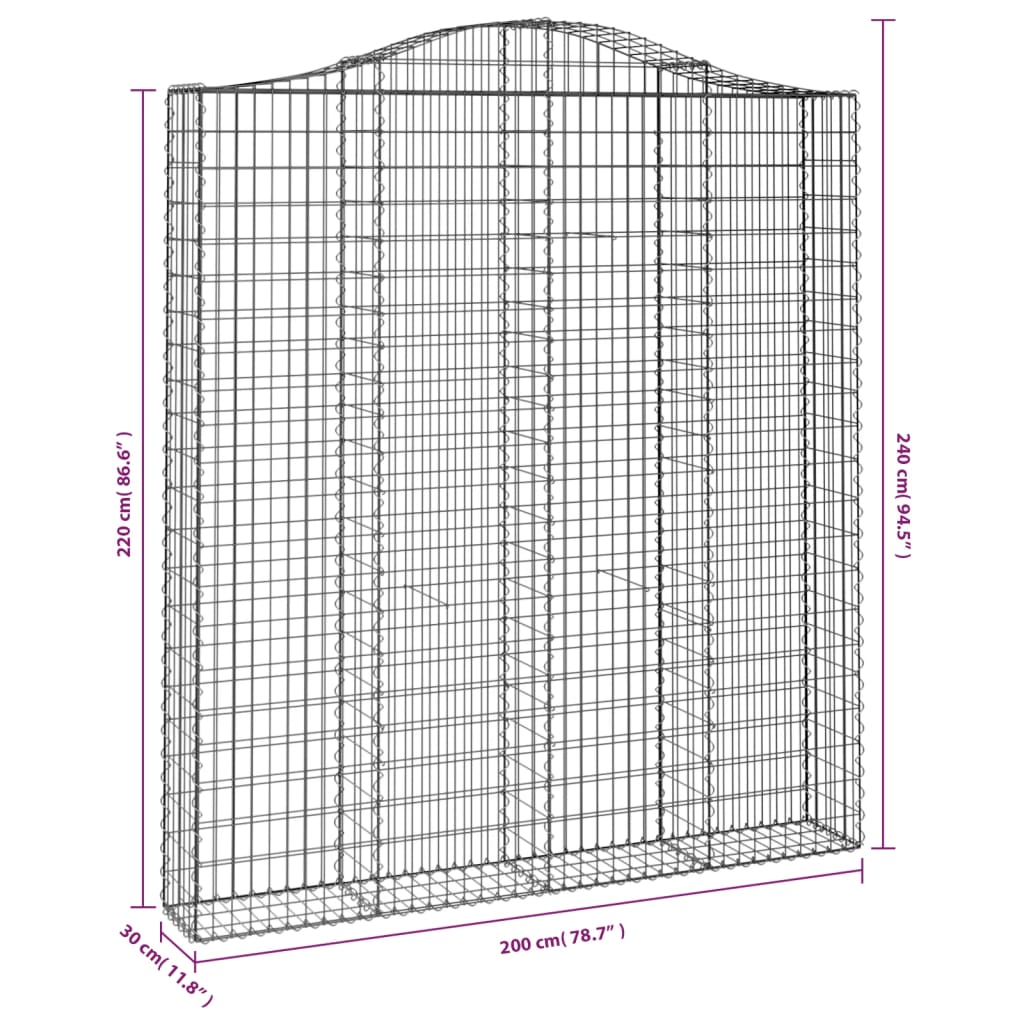 Gabionkurver buede 2 stk 200x30x220/240 cm galvanisert jern