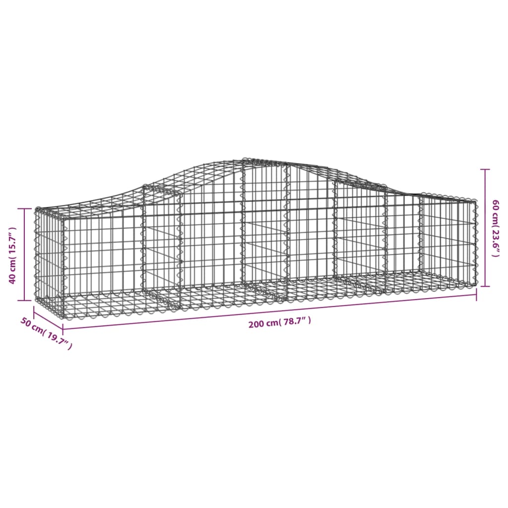Gabionkurver buede 5 stk 200x50x40/60 cm galvanisert jern