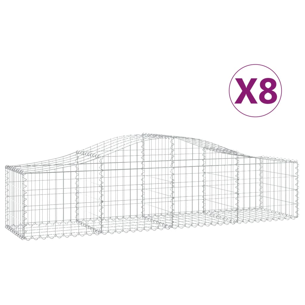 Gabionkurver buede 8 stk 200x50x40/60 cm galvanisert jern