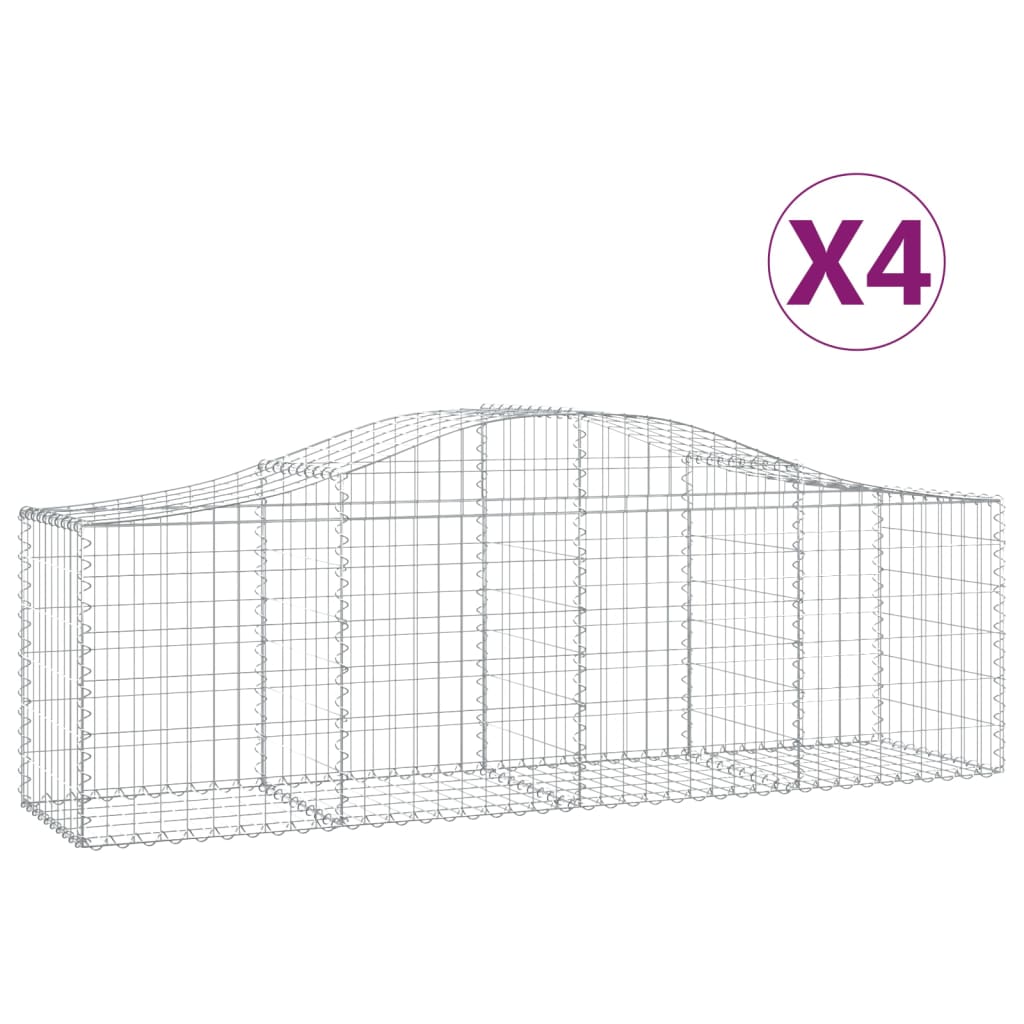Gabionkurver buede 4 stk 200x50x60/80 cm galvanisert jern