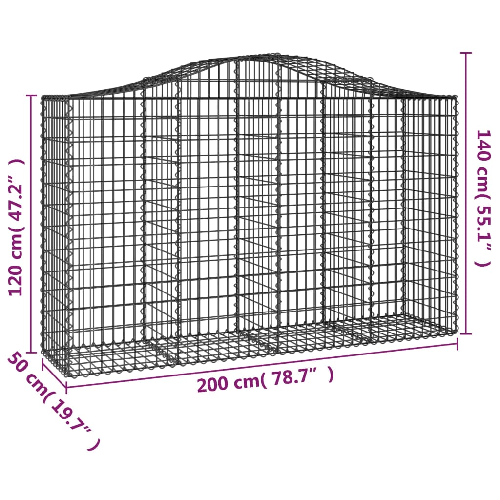 Gabionkurver buede 20 stk 200x50x120/140 cm galvanisert jern