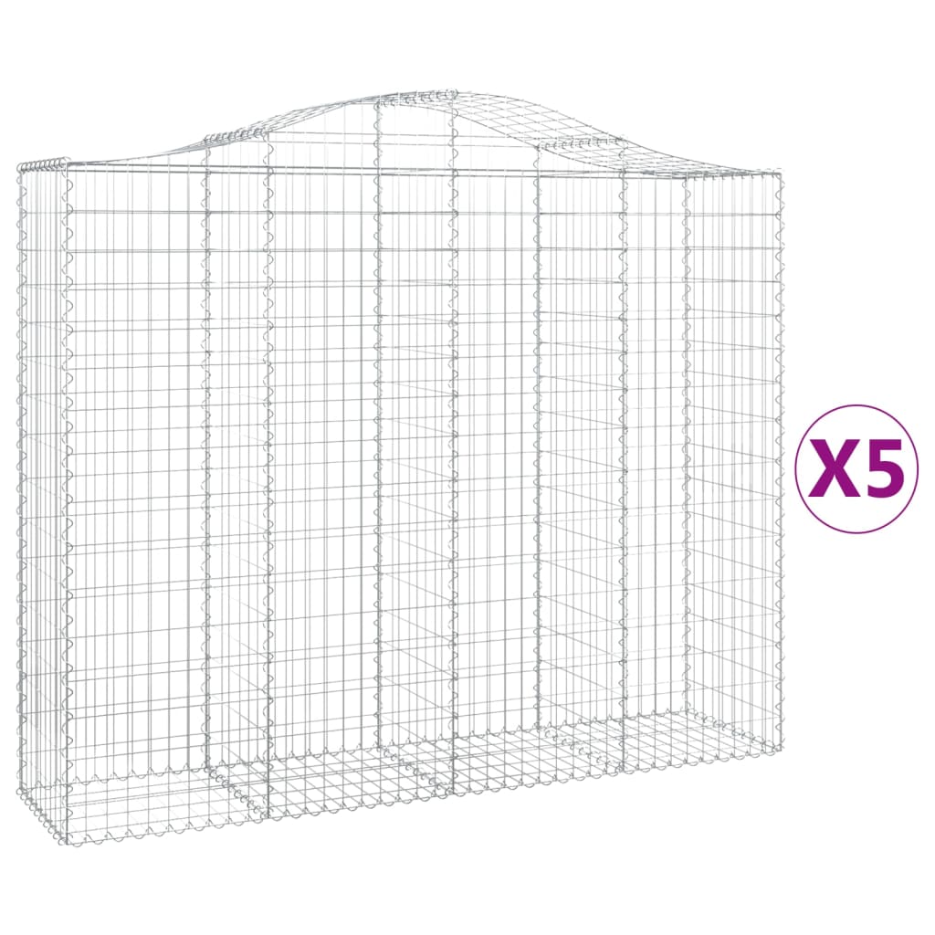 Gabionkurver buede 5 stk 200x50x160/180 cm galvanisert jern