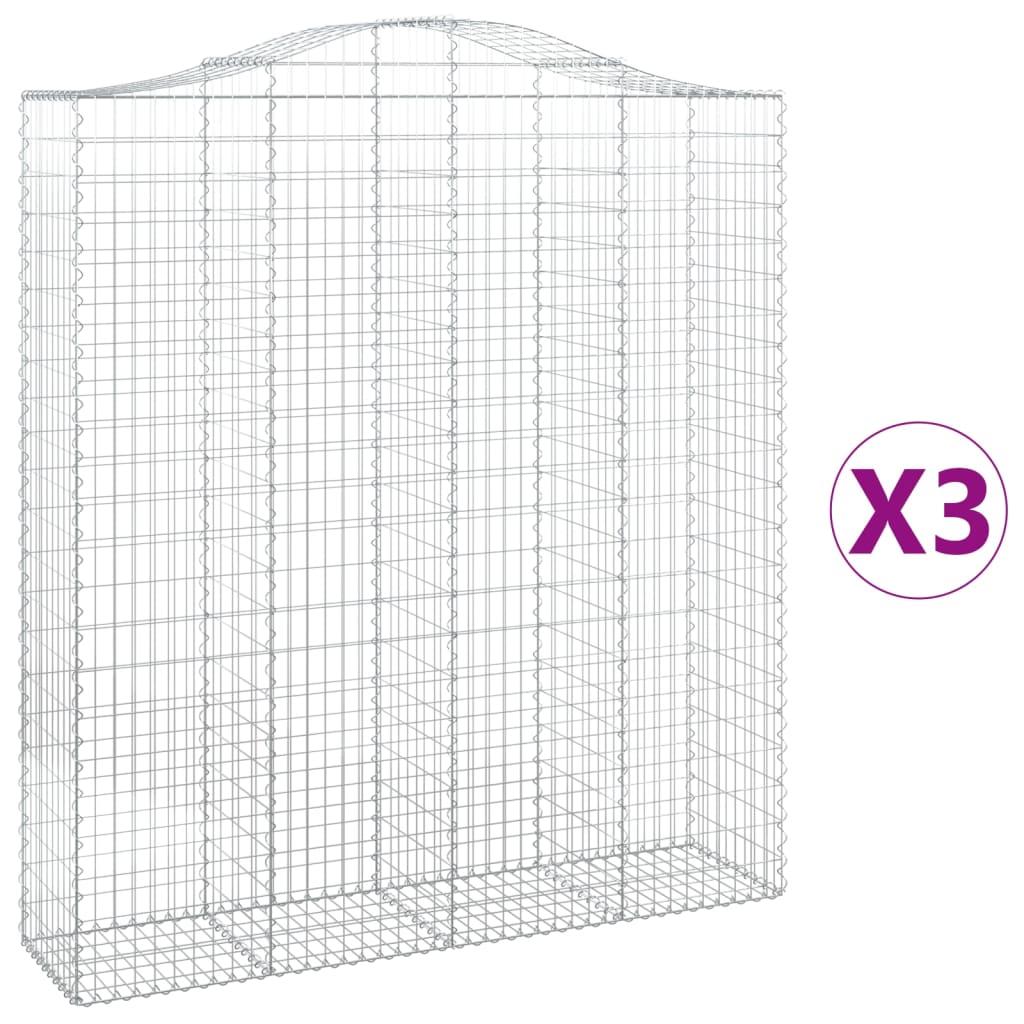Gabionkurver buede 3 stk 200x50x220/240 cm galvanisert jern