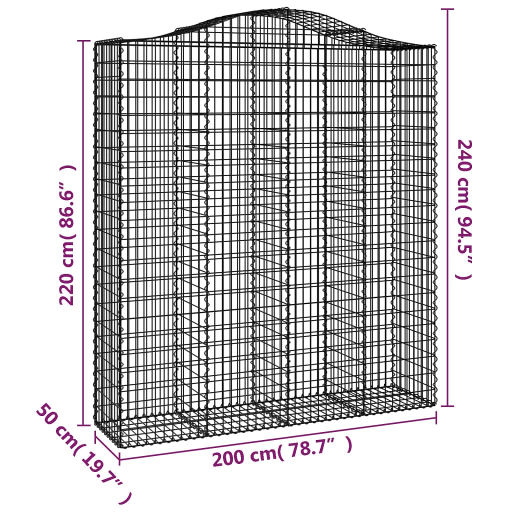 Gabionkurver buede 7 stk 200x50x220/240 cm galvanisert jern