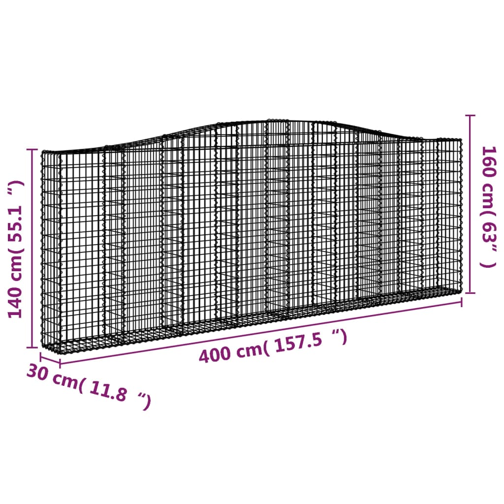Gabionkurver buede 8 stk 400x30x140/160 cm galvanisert jern