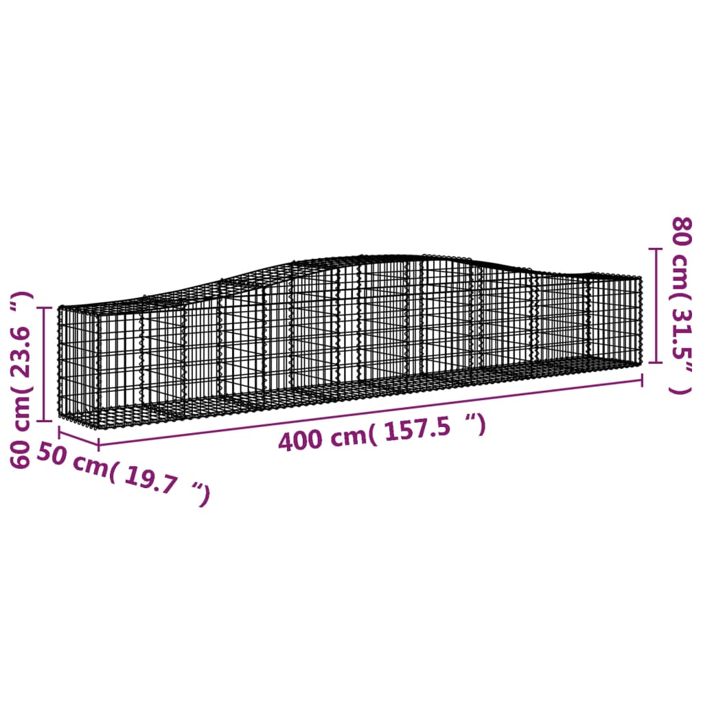 Gabionkurver buede 20 stk 400x50x60/80 cm galvanisert jern