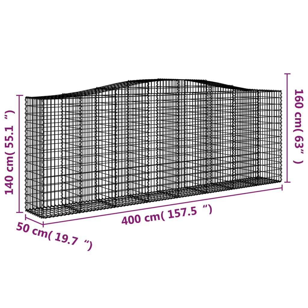 Gabionkurver buede 8 stk 400x50x140/160 cm galvanisert jern