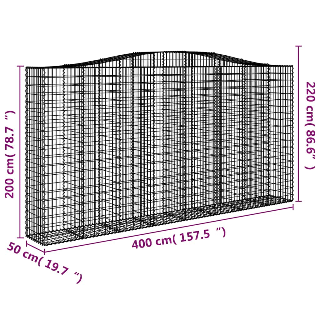 Gabionkurver buede 9 stk 400x50x200/220 cm galvanisert jern