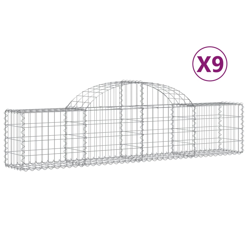 Gabionkurver buede 9 stk 200x30x40/60 cm galvanisert jern
